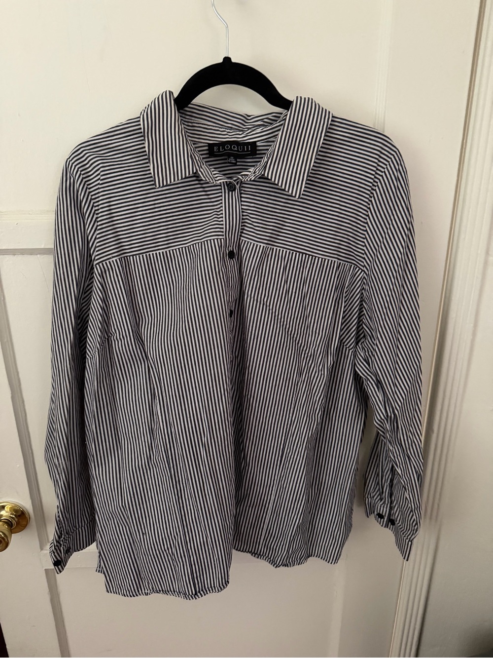 Eloquii Black and White Striped Button-Front Shirt